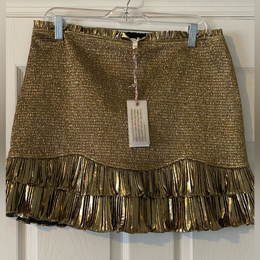 LoveShackFancy NWT Nolita Skirt with Ruffled Hem Size Medium in Solid Gold